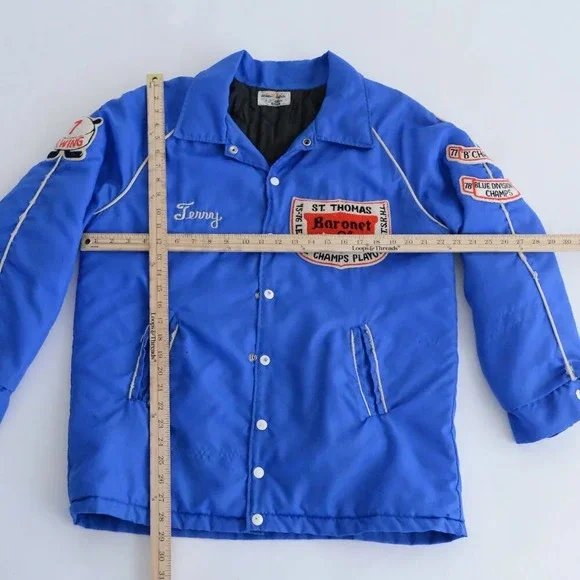 VTG 70S Macarthur Sports Blue St.Thomas Baronet Shoes Playoff Champs 75-76 Coat - Picture 4 of 16